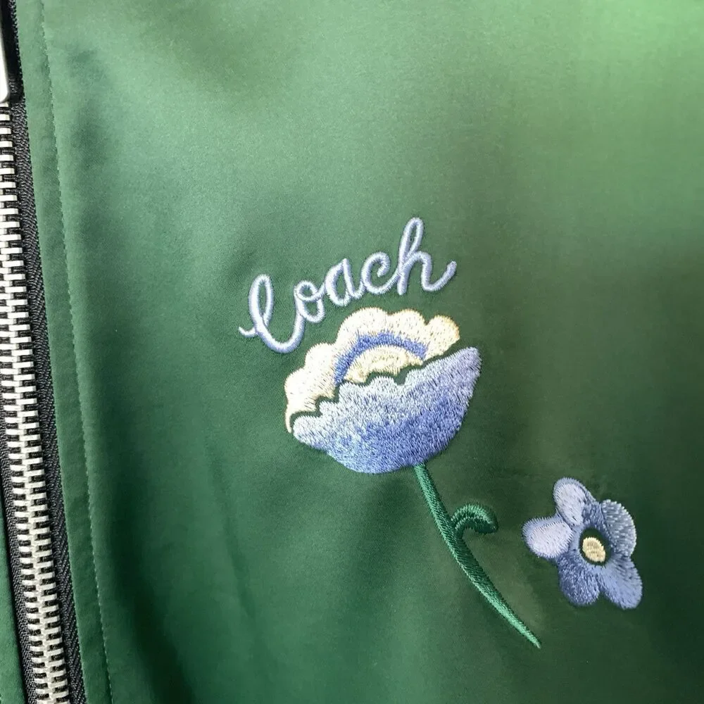 Coach Reversible Souvenir Bomber Jacket Green Floral Signature C Large - Picture 9 of 16